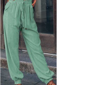 Casual loose fit, large size, green pant